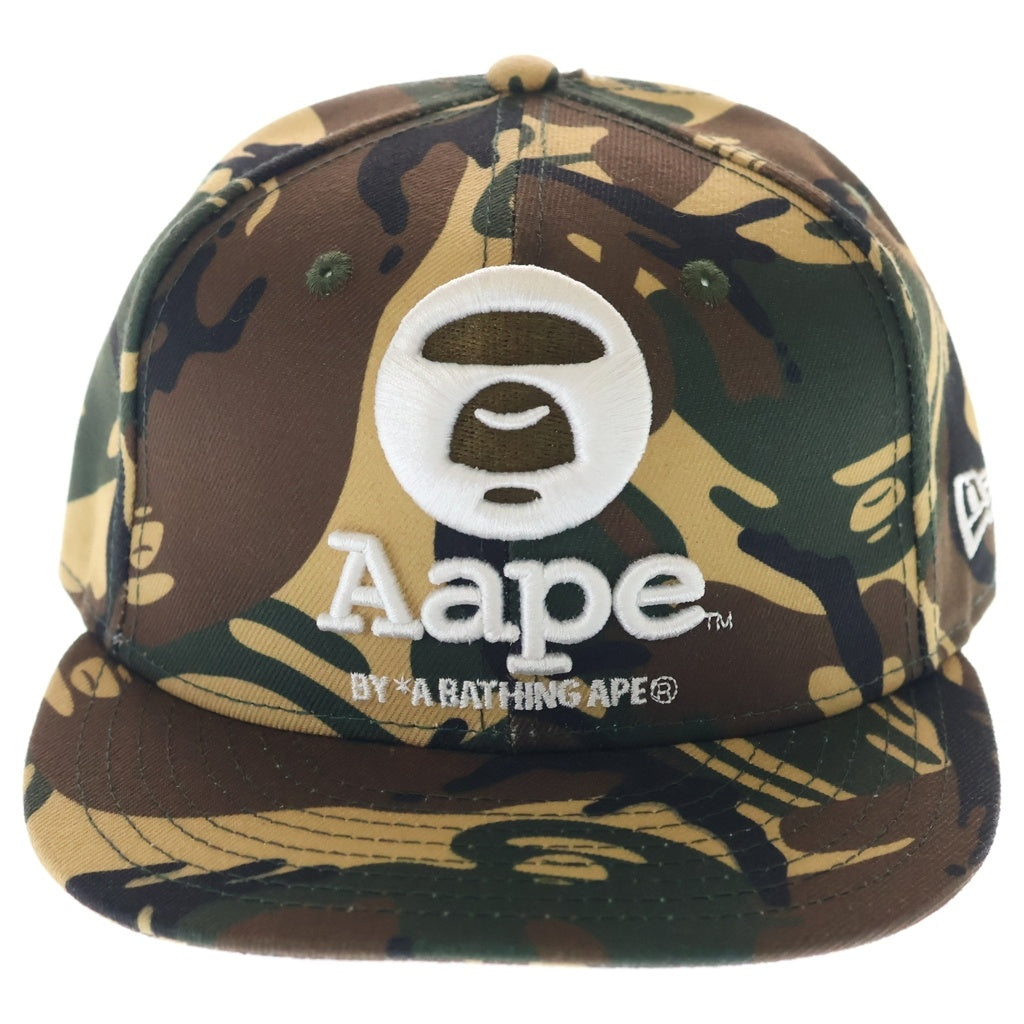 A BATHING APE(アベイシングエイプ) ×New Era ニューエラ ロゴ刺繍 カモ柄 ベースボールキャップ 帽子 カーキ AAPCPM4001XBB