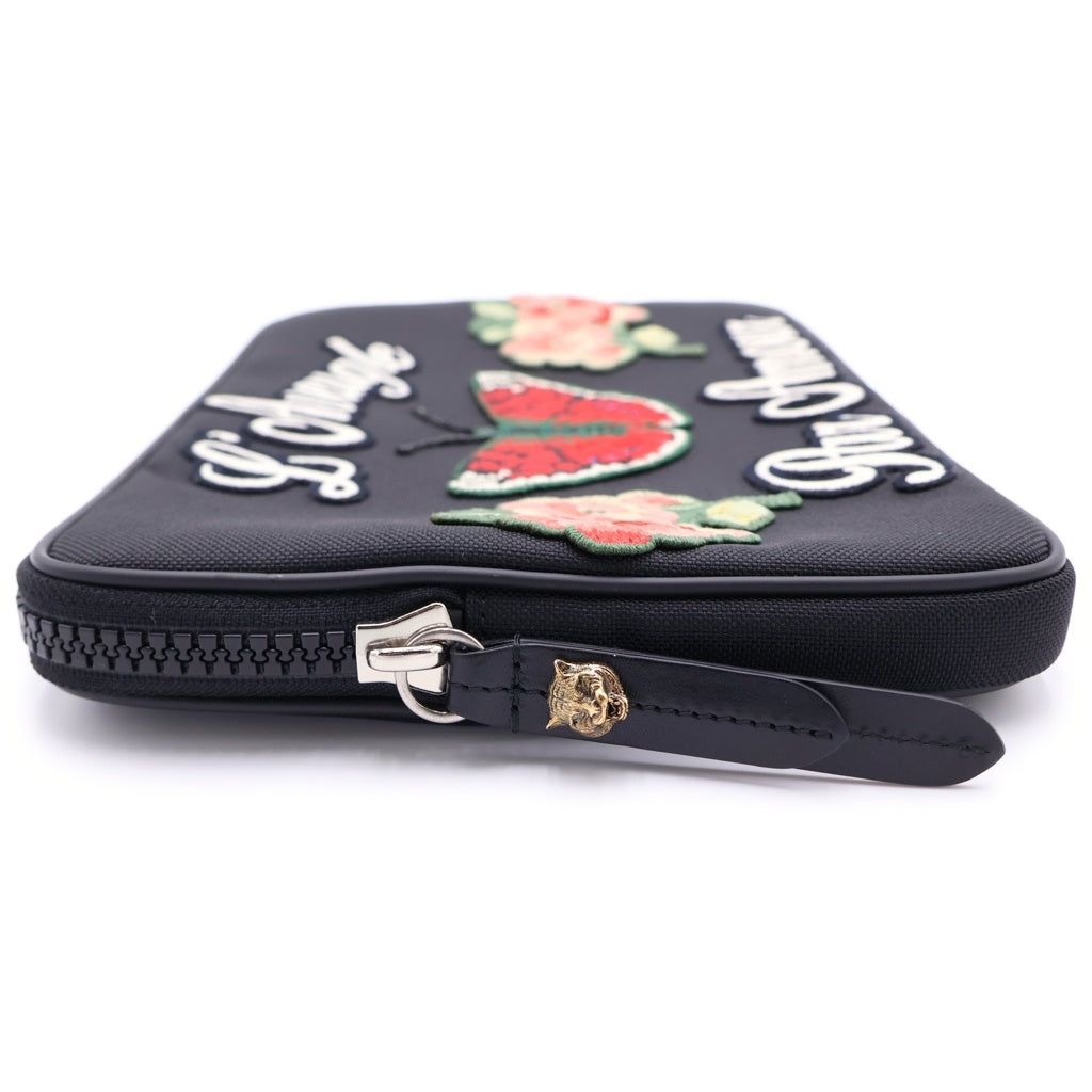 GUCCI(グッチ) バタフライ フラワーパッチ ジップ クラッチバッグ ポーチ ブラック 473883 レディース