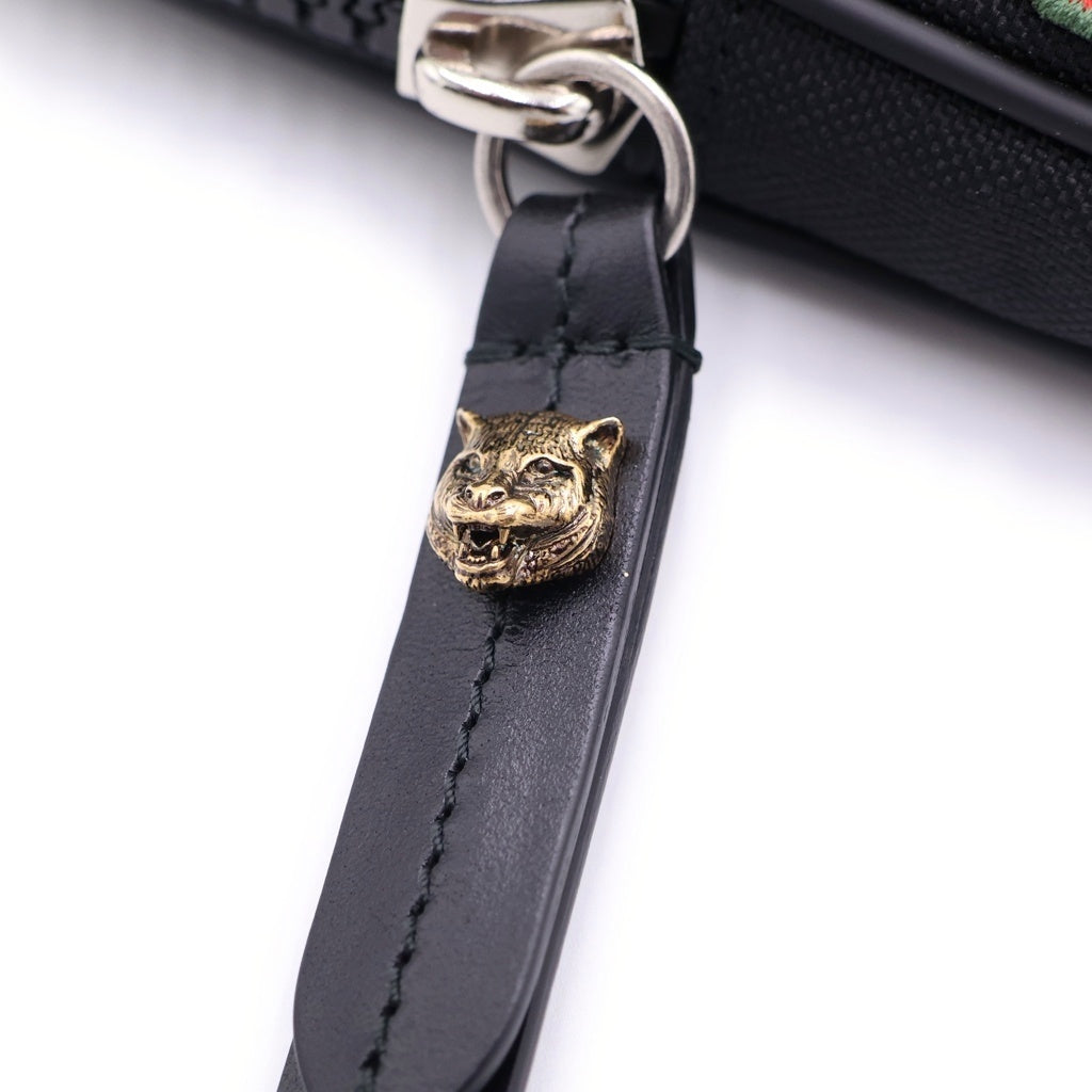 GUCCI(グッチ) バタフライ フラワーパッチ ジップ クラッチバッグ ポーチ ブラック 473883 レディース