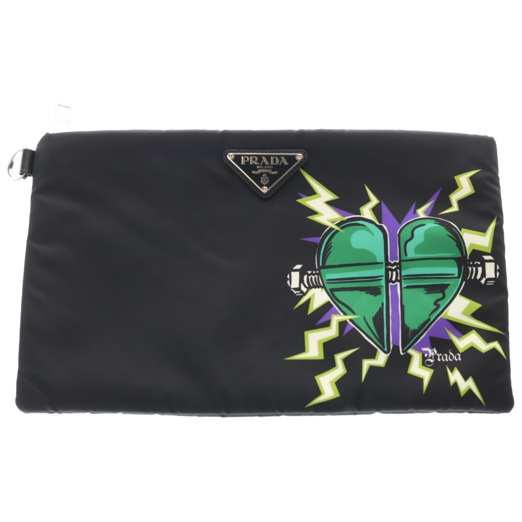 PRADA(プラダ) ×FRANKENSTEIN フランケンシュタイン ハート ナイロン ボルト クラッチバッグ ポーチ ブラック 2NG013 レディース