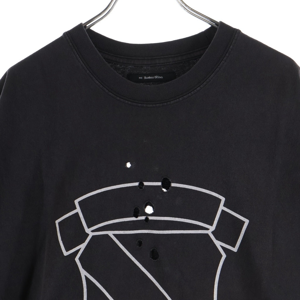 NO BRAND(ノーブランド) RE: Number (N)ine EMBLEM CLASH PIGMENT BIO TEE エンブレム ショットガンクラッシュ加工 半袖Tシャツ ブラック NMBsc537