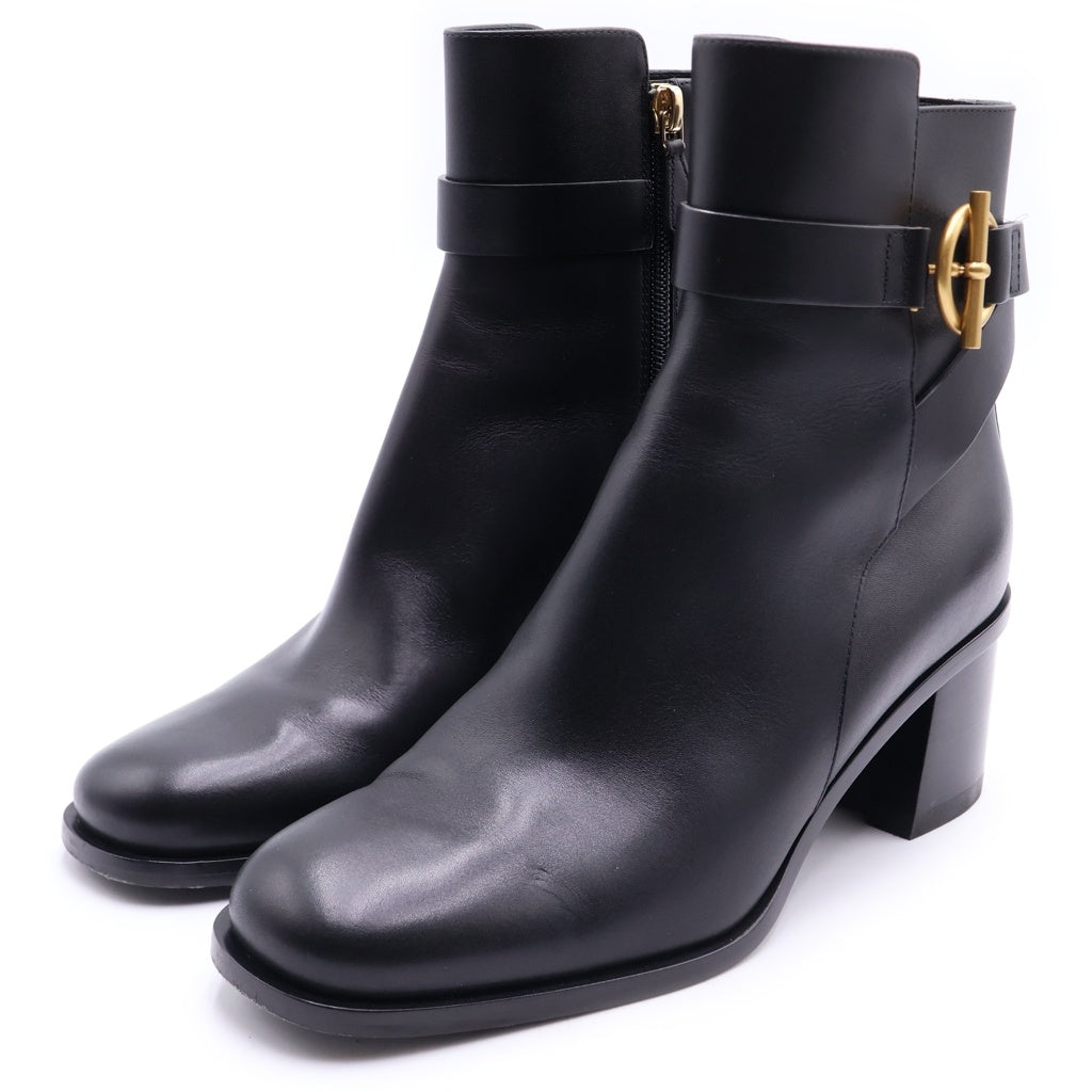 HERMES(エルメス) ジル 60 グレナンバックル サイドジップ レザー ヒール ショートブーツ ブラック レディース