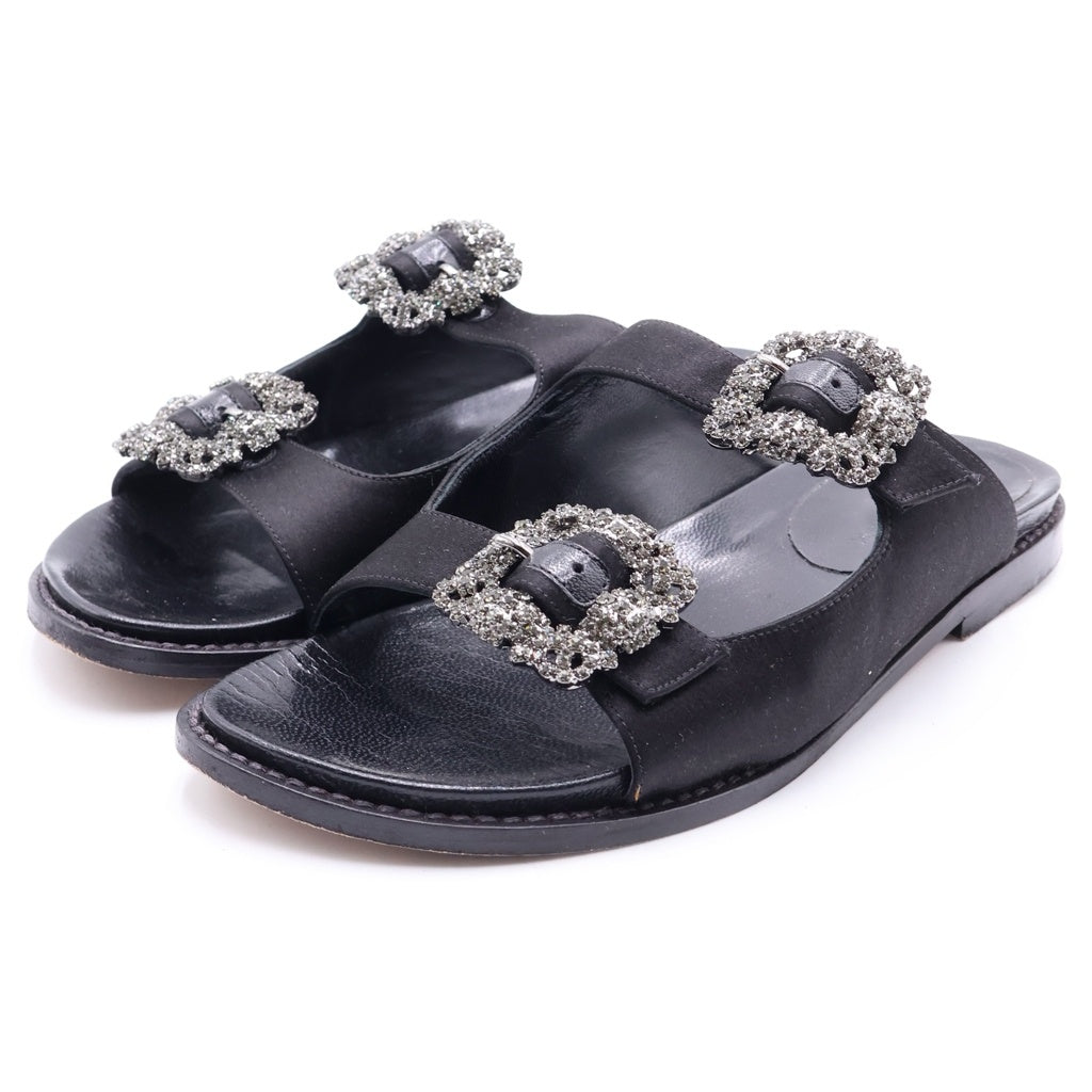 MANOLO BLAHNIK(マノロブラニク) ストラスハンギ ビジュー装飾 サテン サンダル ブラック レディース