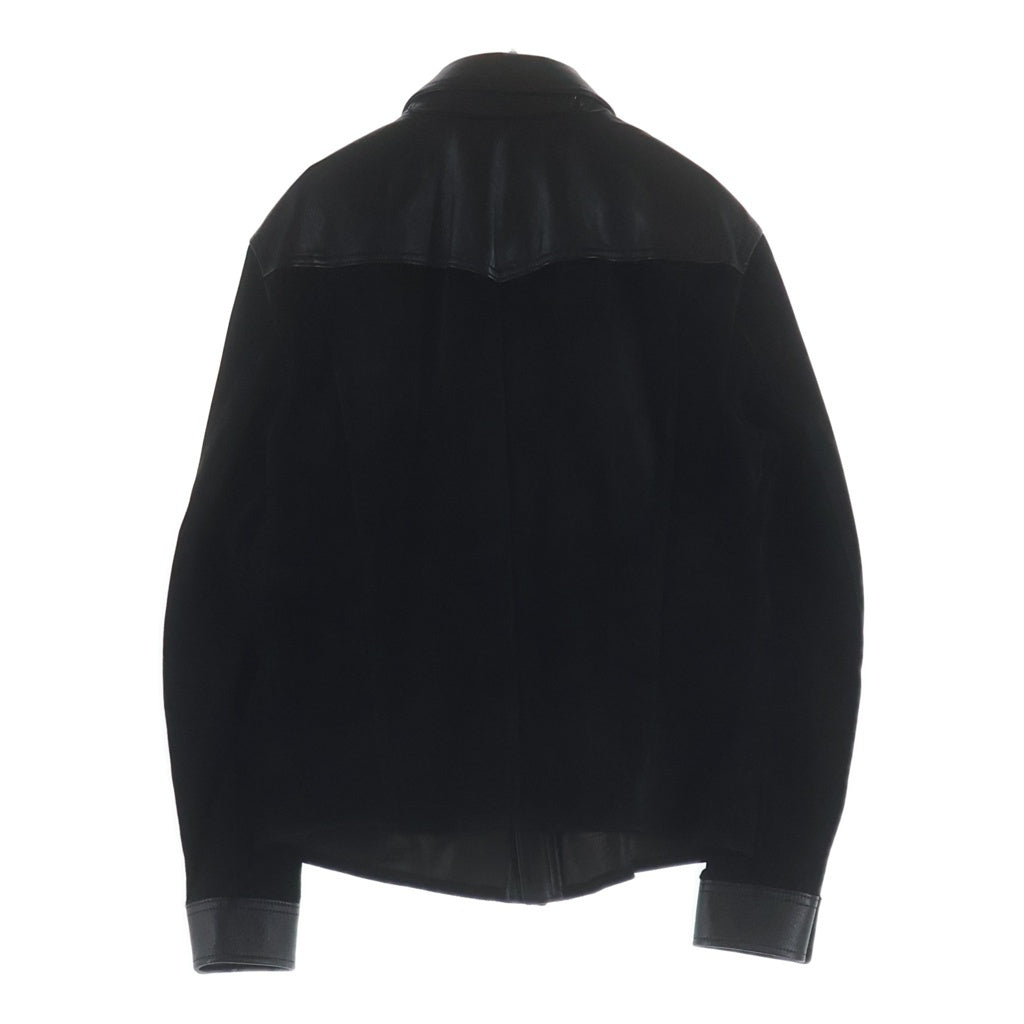 TOM FORD(トムフォード) SOFT SUEDE CONTRAST WESTERN SHIRT カーフスキン レザー スエード ボタンダウン ウエスタン シャツ ジャケット ブラック LJS006 LMS005S23