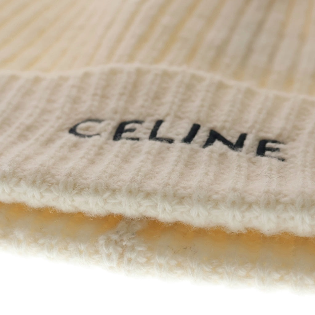 CELINE(セリーヌ) ロゴ刺繍 ビーニー ニット帽 帽子 アイボリー 2AI13423P