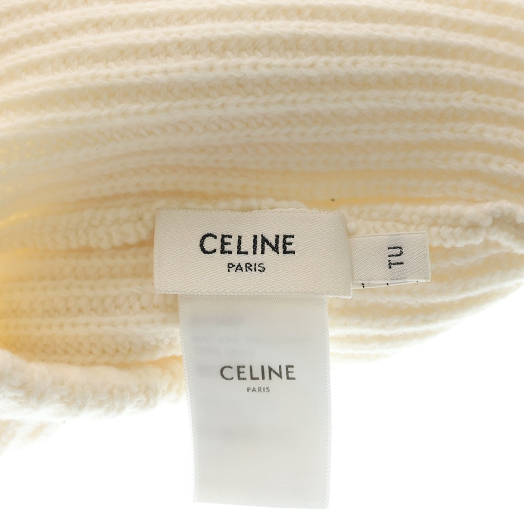 CELINE(セリーヌ) ロゴ刺繍 ビーニー ニット帽 帽子 アイボリー 2AI13423P