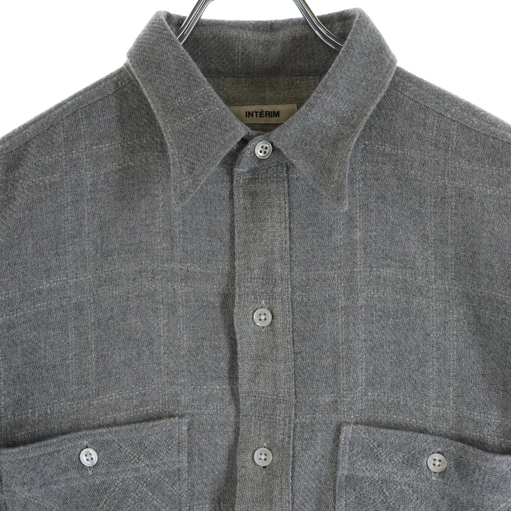 INTERIM(インテリム) 25AW COTTON VIRGIN WOOL CASHMERE DEADSTOCK HYPER BIG MILITARY WORK SHIRTS コットン ウール カシミヤ ミリタリー ワーク長袖シャツ グレー IT25A179