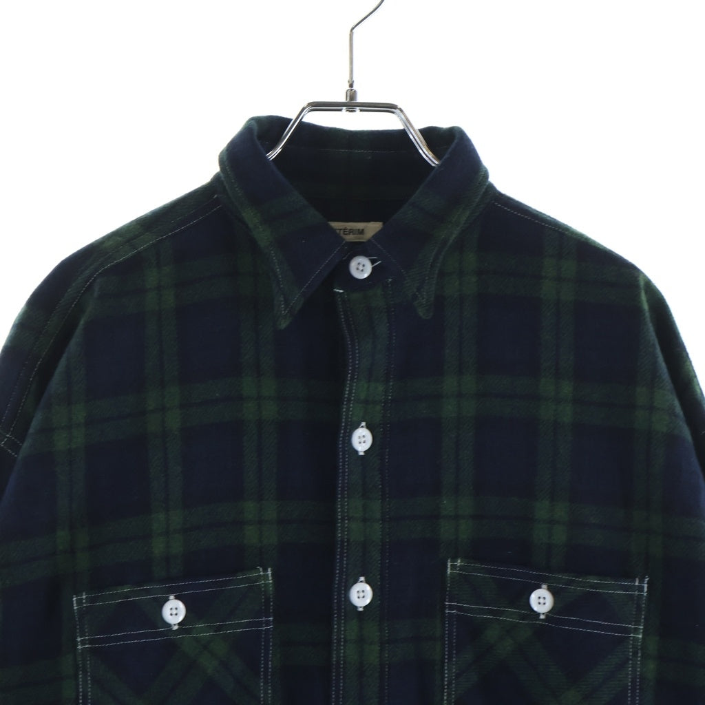 INTERIM(インテリム) 25AW HYPER BIG TARTAN WOOL DRAPE DEADSTOCK MILITARY WORK SHIRTS アンドフェブ別注 ウールドレープ デッドストック ミリタリー 長袖ワークシャツ IT25A179AP