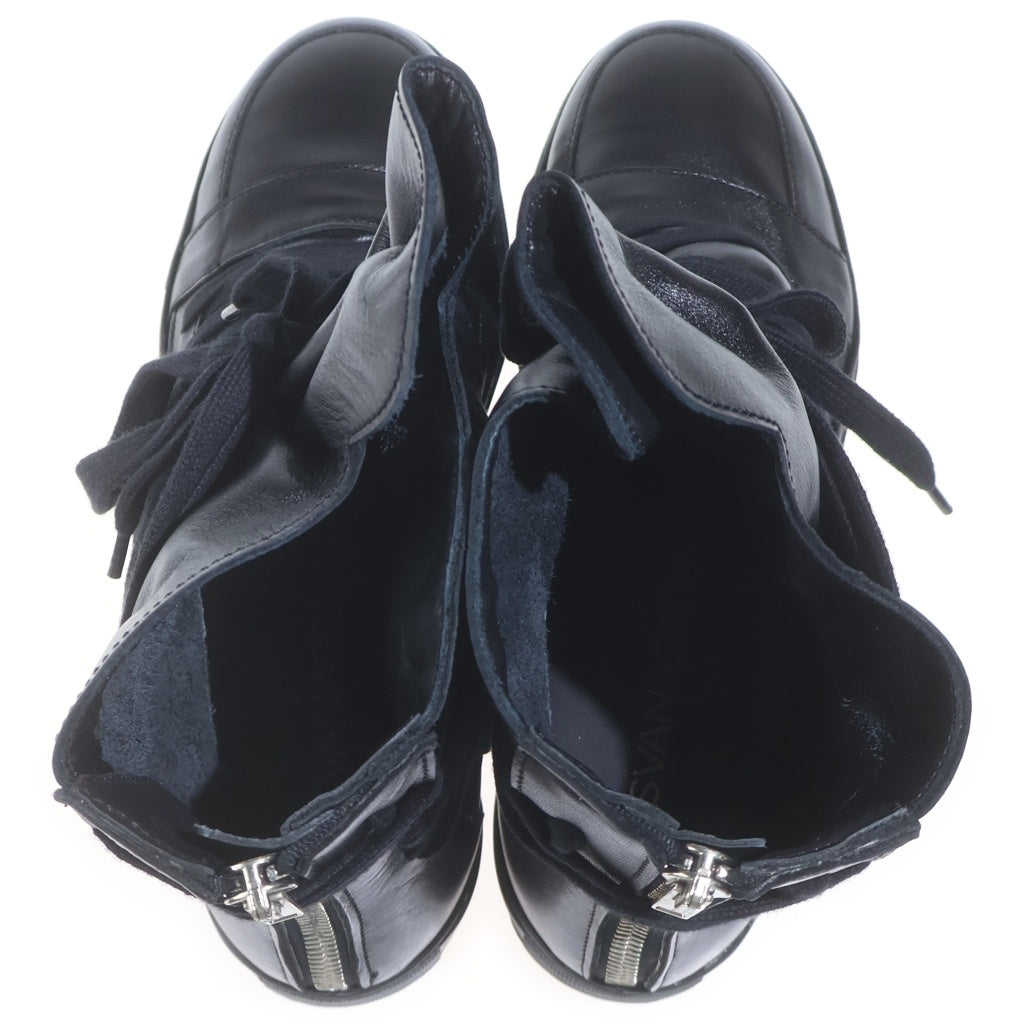 KRIS VAN ASSCHE(クリス ヴァン アッシュ) バックジップ レースアップ レザー ハイカットスニーカー ブラック