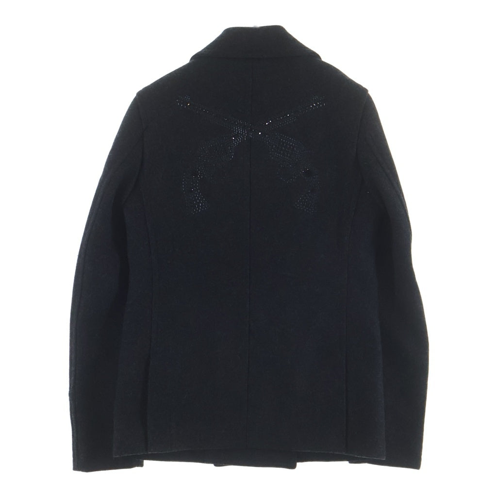 roar(ロアー) 12AW バック スワロフスキー ロゴ ウール メルトン Pコート ブラック 12FRC-KW02