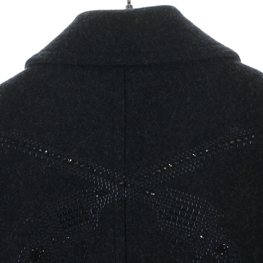 roar(ロアー) 12AW バック スワロフスキー ロゴ ウール メルトン Pコート ブラック 12FRC-KW02