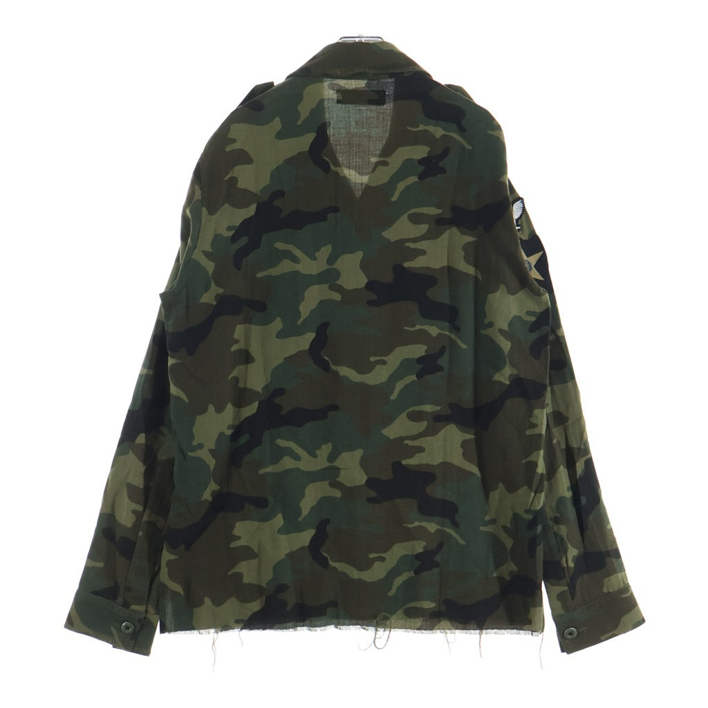 AMIRI(アミリ) カシミヤ混 カットオフ パッチ オープンカラー ミリタリー 長袖シャツ カーキ