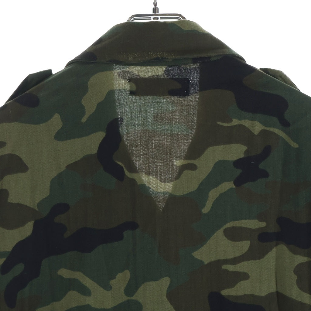 AMIRI(アミリ) カシミヤ混 カットオフ パッチ オープンカラー ミリタリー 長袖シャツ カーキ