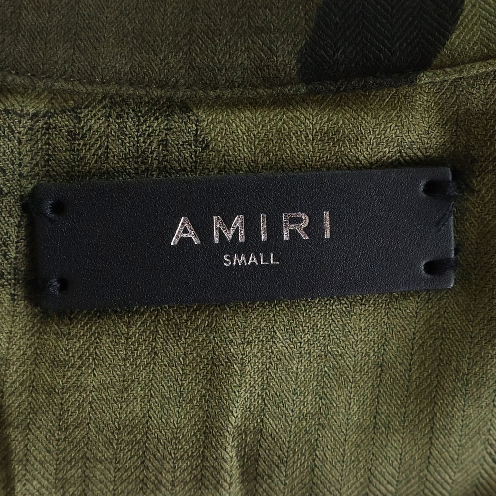 AMIRI(アミリ) カシミヤ混 カットオフ パッチ オープンカラー ミリタリー 長袖シャツ カーキ