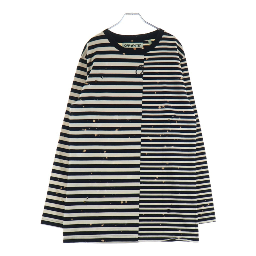 OFF-WHITE(オフホワイト) 16AW Border L/S Tee ダメージ ブリーチ加工 ボーダー 長袖Tシャツ カットソー ホワイト/ブラック