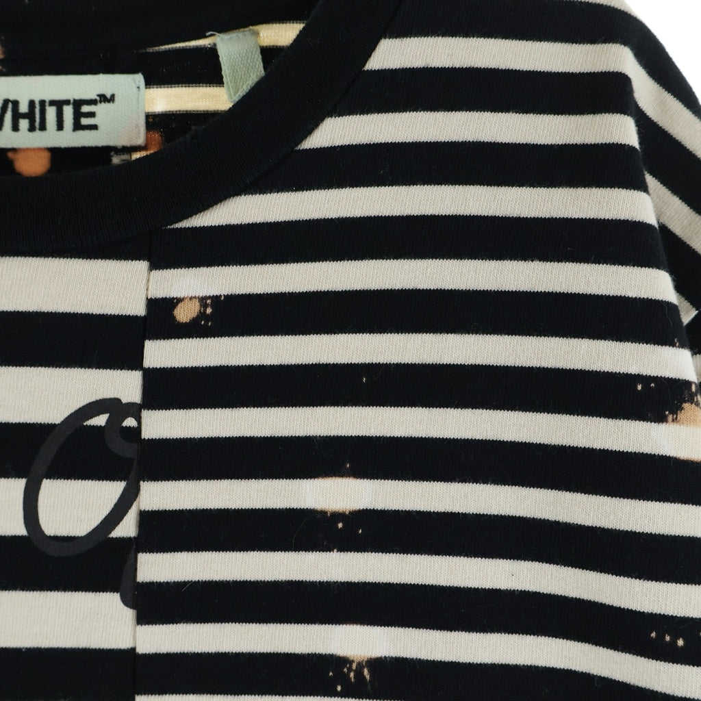 OFF-WHITE(オフホワイト) 16AW Border L/S Tee ダメージ ブリーチ加工 ボーダー 長袖Tシャツ カットソー ホワイト/ブラック