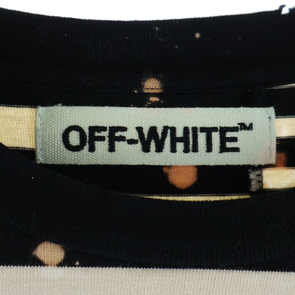 OFF-WHITE(オフホワイト) 16AW Border L/S Tee ダメージ ブリーチ加工 ボーダー 長袖Tシャツ カットソー ホワイト/ブラック