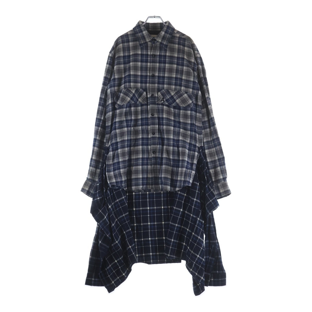 AMBUSH アンブッシュ ロゴ刺繍 ロング フランネル 長袖チェックシャツ ブルー AMBUSH(アンブッシュ) ロゴ刺繍 ロング フランネル 長袖チェックシャツ
