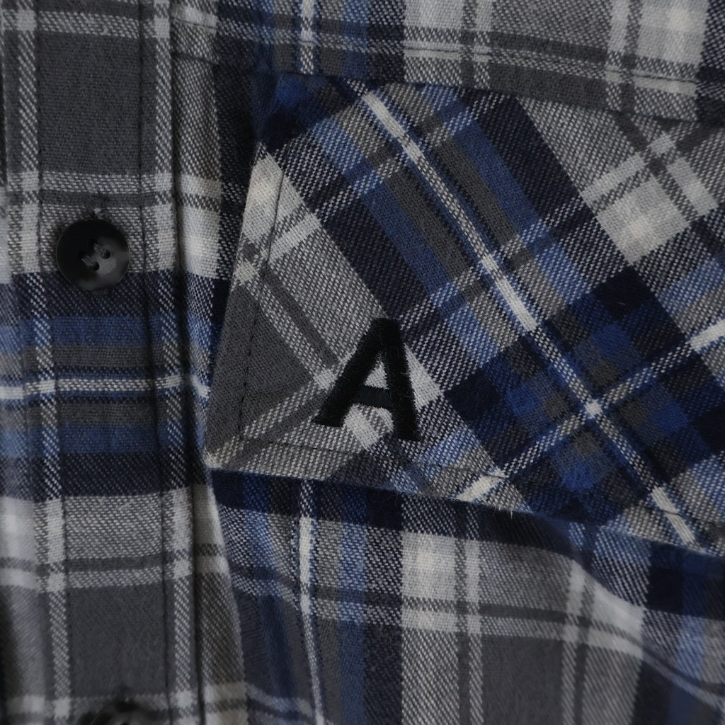 AMBUSH(アンブッシュ) ロゴ刺繍 ロング フランネル 長袖チェックシャツ ブルー
