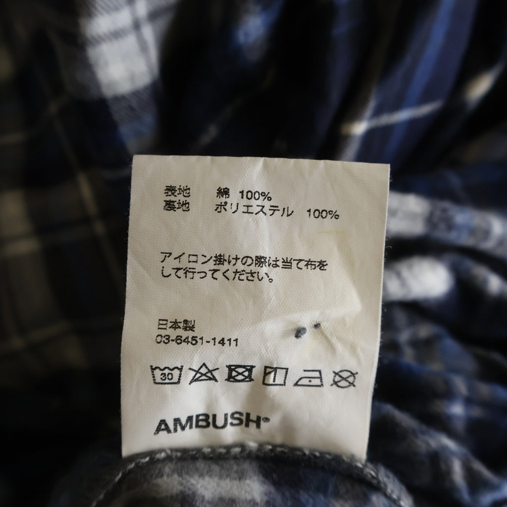 AMBUSH(アンブッシュ) ロゴ刺繍 ロング フランネル 長袖チェックシャツ ブルー