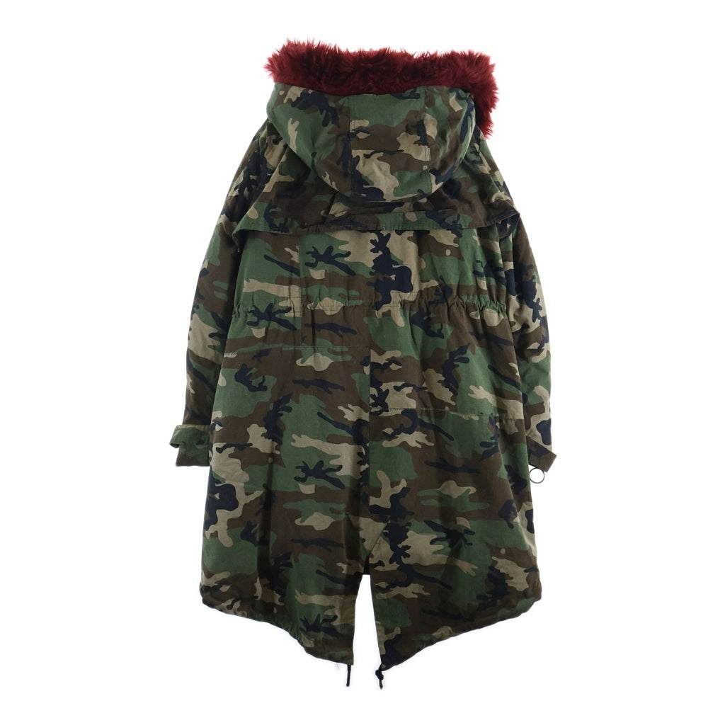 OFF-WHITE(オフホワイト) ファー付き カモ柄 リップストップ ミリタリー モッズコート カーキ