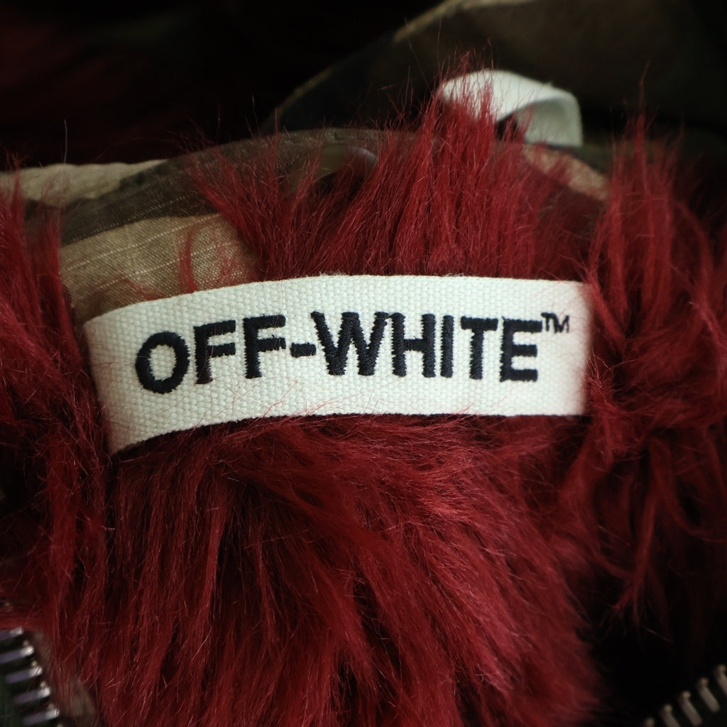 OFF-WHITE(オフホワイト) ファー付き カモ柄 リップストップ ミリタリー モッズコート カーキ