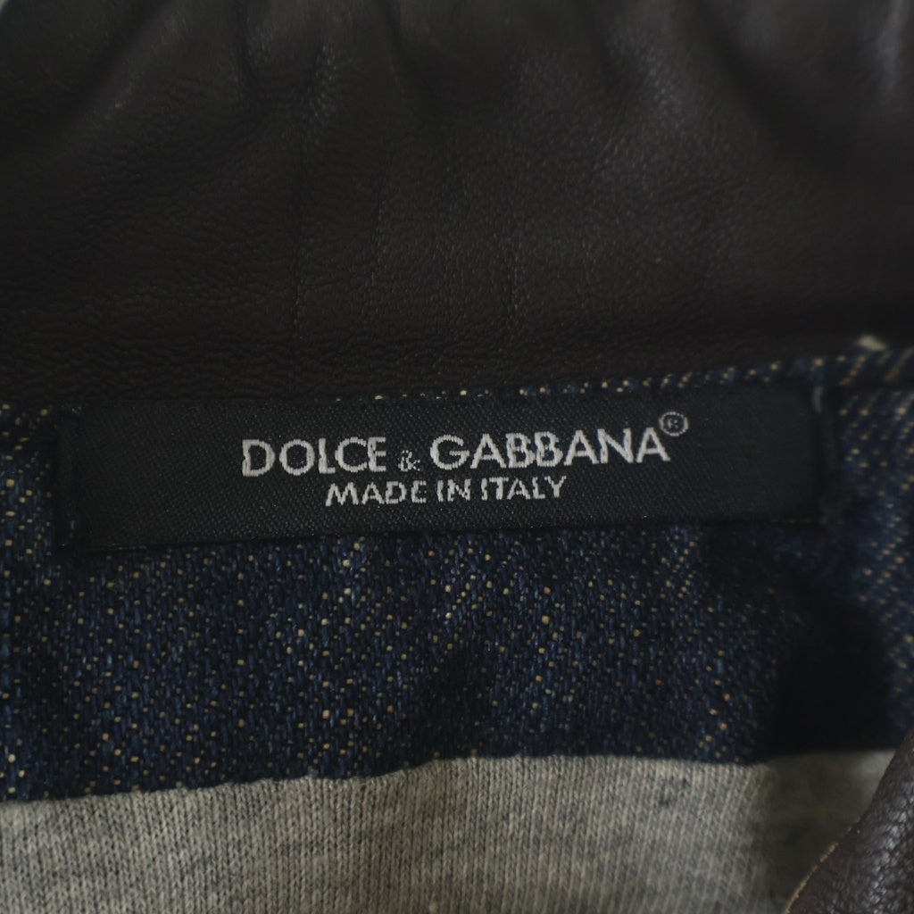DOLCE & GABBANA(ドルチェアンドガッバーナ) 裏地スウェット レザーカラー デニム トラッカー ジャケット インディゴ