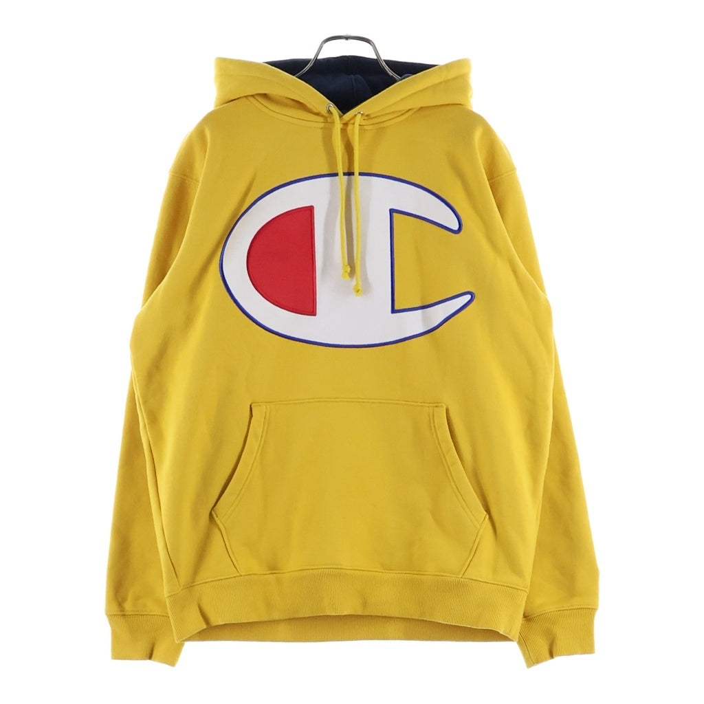 SUPREME(シュプリーム) 17SS ×Champion Satin Logo Hooded Sweatshirt チャンピオン サテン ロゴ スウェットプルオーバーパーカー イエロー