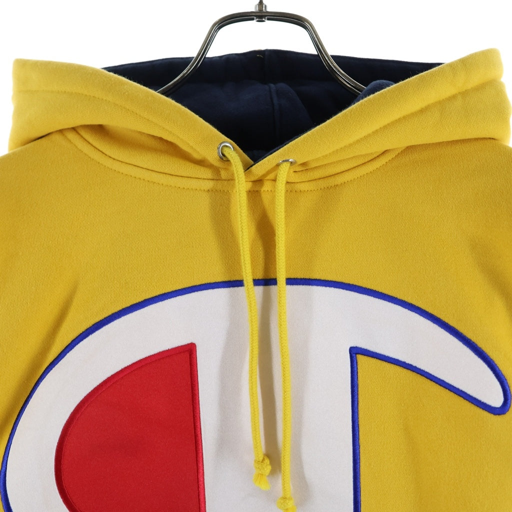 SUPREME(シュプリーム) 17SS ×Champion Satin Logo Hooded Sweatshirt チャンピオン サテン ロゴ スウェットプルオーバーパーカー イエロー
