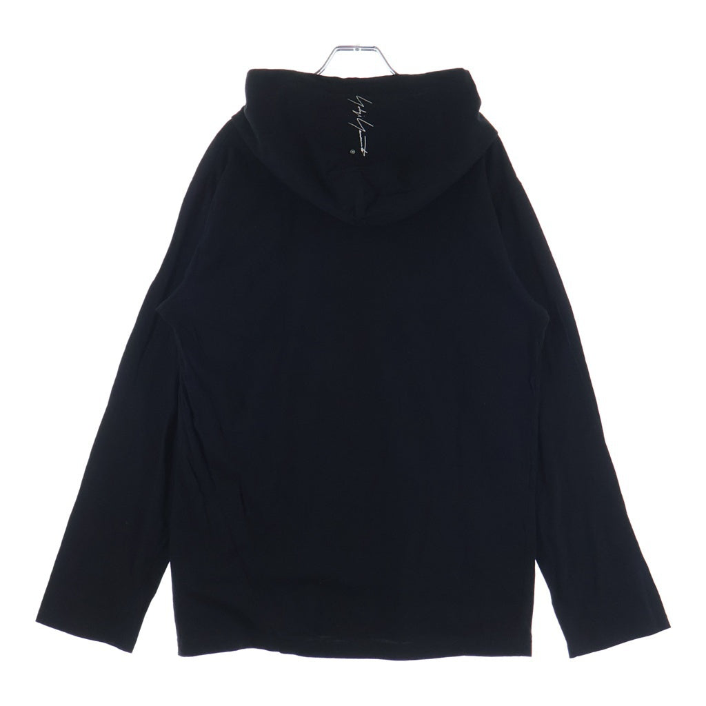 Yohji Yamamoto POUR HOMME(ヨウジヤマモト プールオム) PLAIN STITCH HOOD SIGNATURE PRINT HOODIE フードロゴプリント コットン プルオーバーパーカー ブラック HG-T42-086