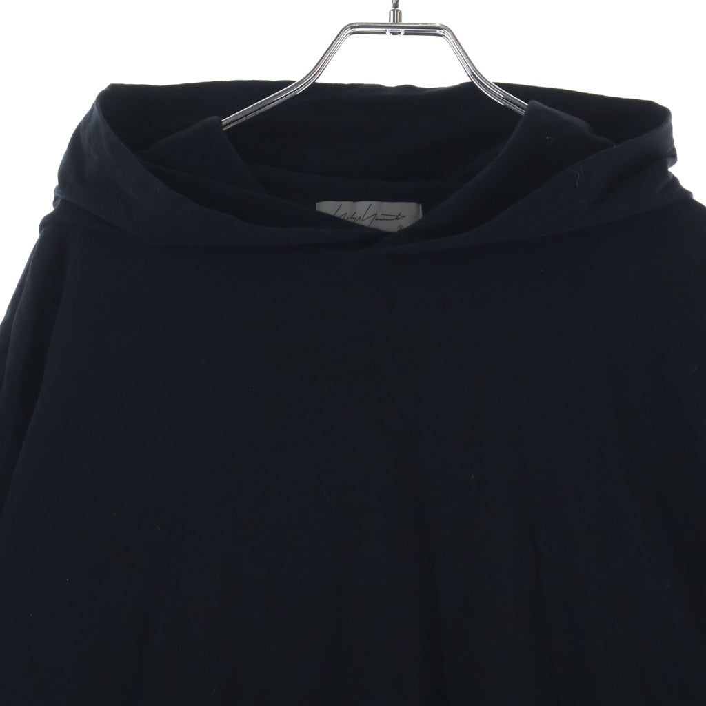 Yohji Yamamoto POUR HOMME(ヨウジヤマモト プールオム) PLAIN STITCH HOOD SIGNATURE PRINT HOODIE フードロゴプリント コットン プルオーバーパーカー ブラック HG-T42-086