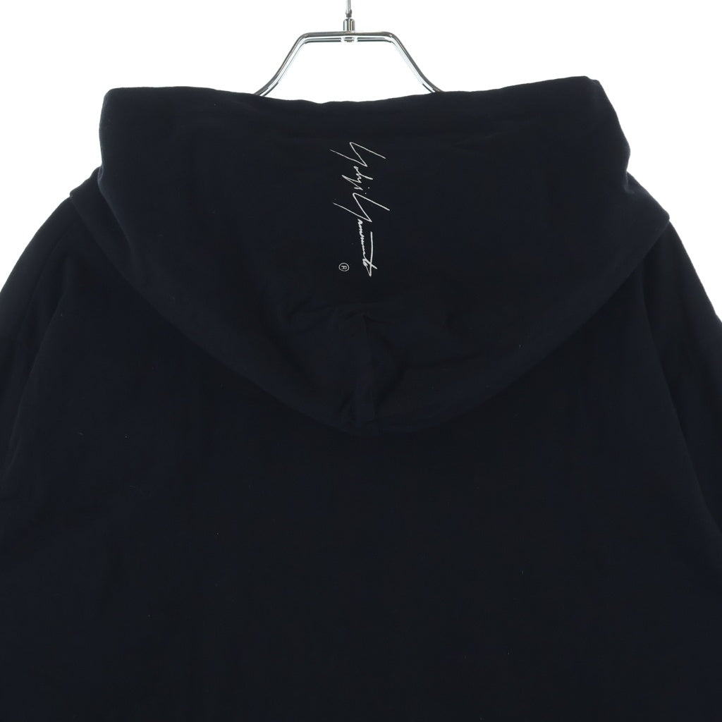 Yohji Yamamoto POUR HOMME(ヨウジヤマモト プールオム) PLAIN STITCH HOOD SIGNATURE PRINT HOODIE フードロゴプリント コットン プルオーバーパーカー ブラック HG-T42-086
