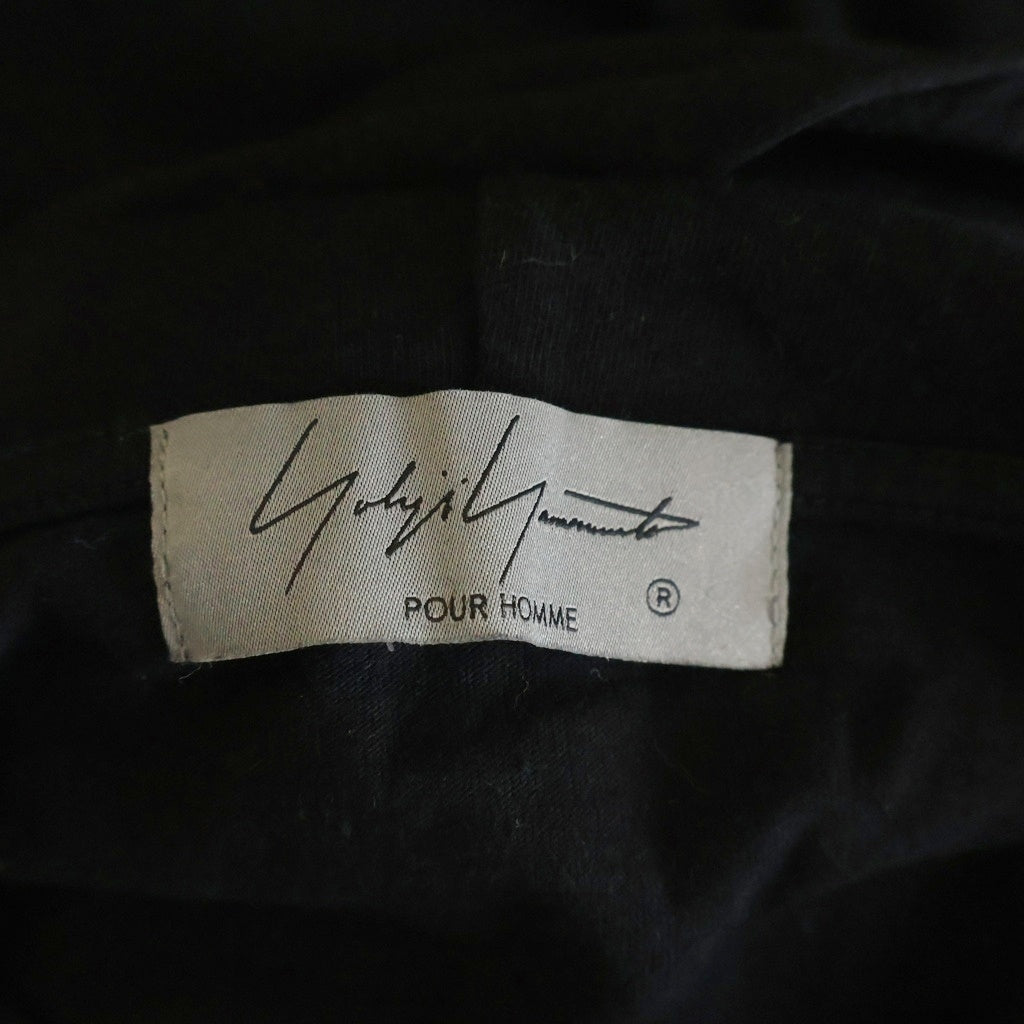 Yohji Yamamoto POUR HOMME(ヨウジヤマモト プールオム) PLAIN STITCH HOOD SIGNATURE PRINT HOODIE フードロゴプリント コットン プルオーバーパーカー ブラック HG-T42-086