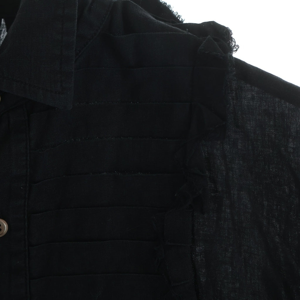 Yohji Yamamoto(ヨウジヤマモト) アシンメトリーフリル プリーツ コットン リネン 長袖シャツ ブラック FB-B07-046 レディース