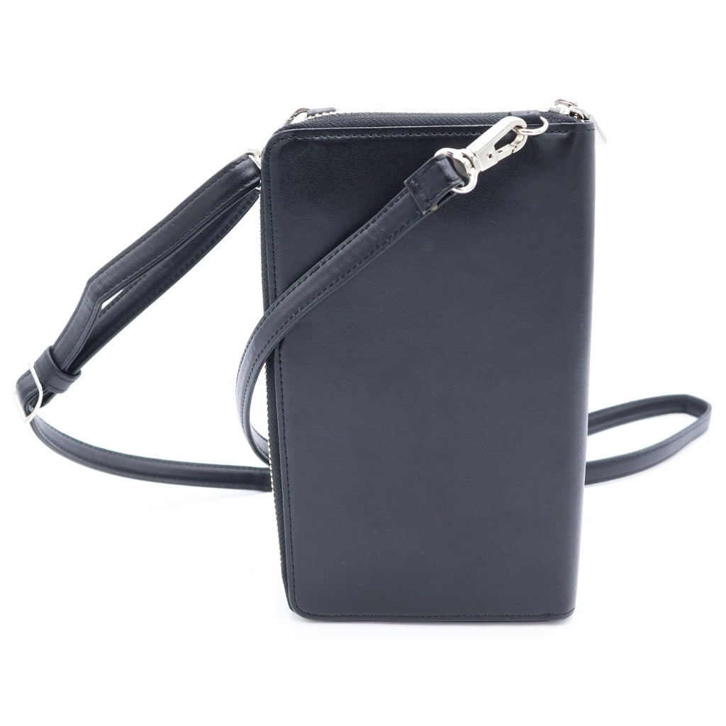 Yohji Yamamoto(ヨウジヤマモト) がま口 レザー ショルダーバッグ ショルダーウォレット 長財布 ブラック レディース