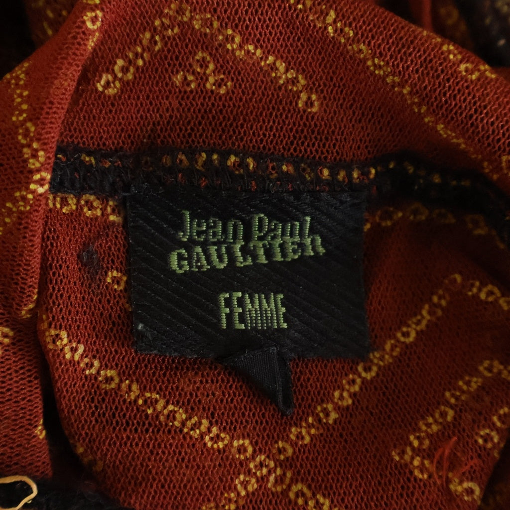 Jean Paul GAULTIER(ジャンポールゴルチエ) FEMME パワーネット オリエンタルタトゥー フーデッド メッシュトップ レディース レッド