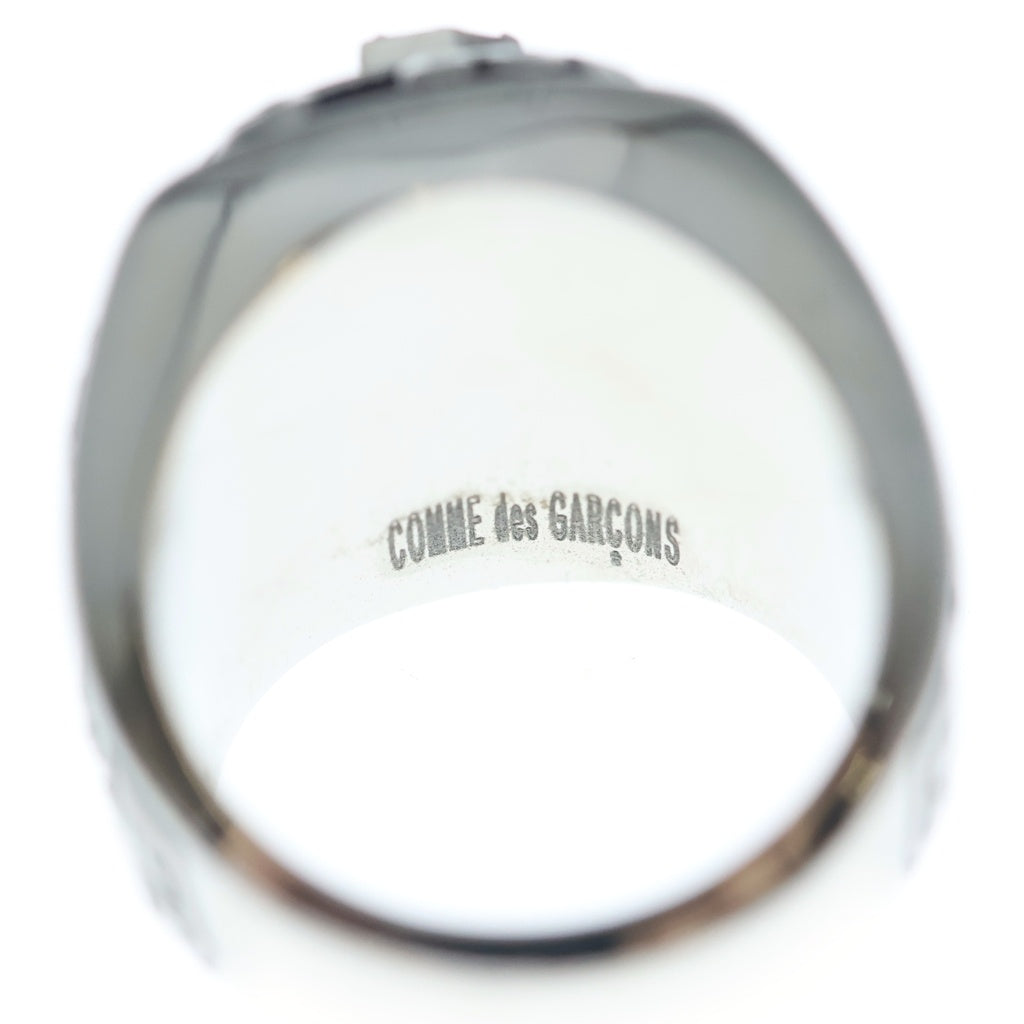COMME des GARCONS(コムデギャルソン) HAPPY HOLIDAYS LIVE FREE CHAMPION RING ロゴ ラインストーン チャンピオン カレッジリング 指輪 ブラック/シルバー