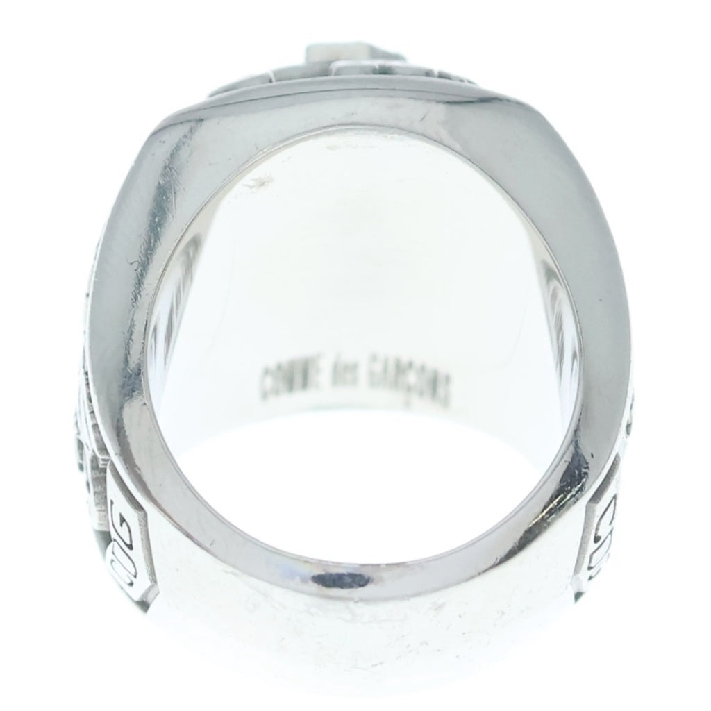 COMME des GARCONS(コムデギャルソン) HAPPY HOLIDAYS LIVE FREE CHAMPION RING ロゴ ラインストーン チャンピオン カレッジリング 指輪 シルバー レディース
