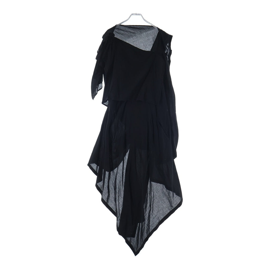 Y's(ワイズ) 22SS LAWN DRAPE TWISTED D-A 変形 ドレープドレス ワンピース レディース ブラック FG-D10-207