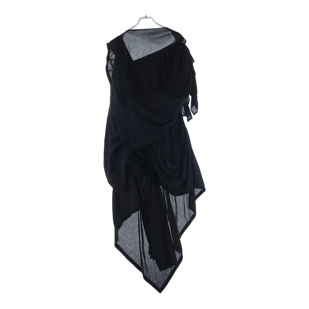 Y's(ワイズ) 22SS LAWN DRAPE TWISTED D-A 変形 ドレープドレス ワンピース レディース ブラック FG-D10-207