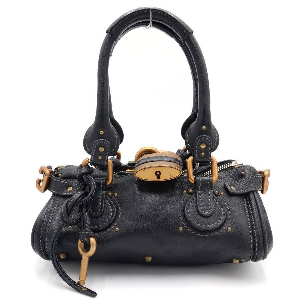 Chloe(クロエ) ミニパディントン ゴールド金具 レザー ワンショルダー ハンドバッグ ミニボストン ブラック レディース