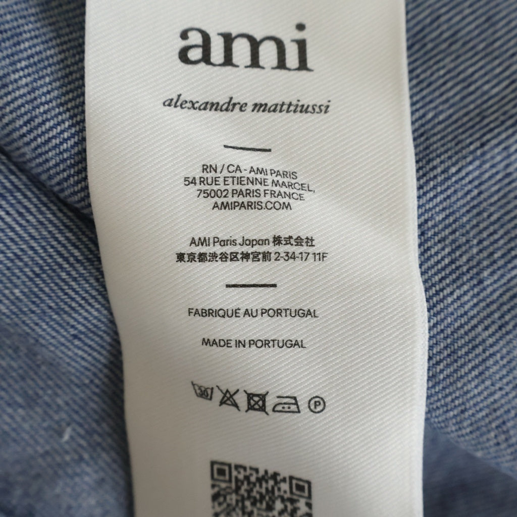 AMI Alexandre Mattiussi(アミアレクサンドルマテュッシ) AMI de Coeur ハートロゴ刺繍 ボタンダウン デニム 長袖シャツ インディゴ USH063.DE0056