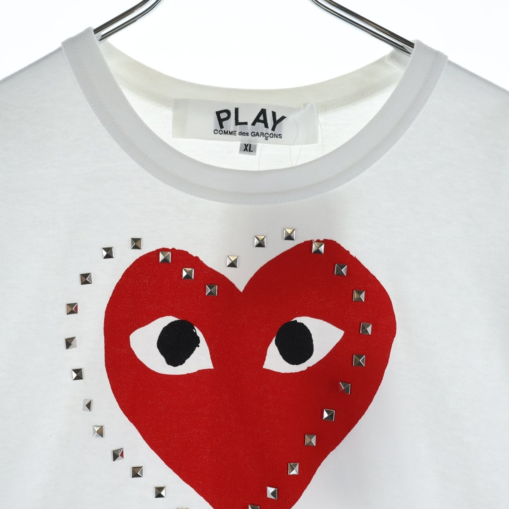 PLAY COMME des GARCONS(プレイコムデギャルソン) ハートロゴ プリント スタッズ クルーネック 半袖Tシャツ カットソー ホワイト AX-T803 AD2024/7