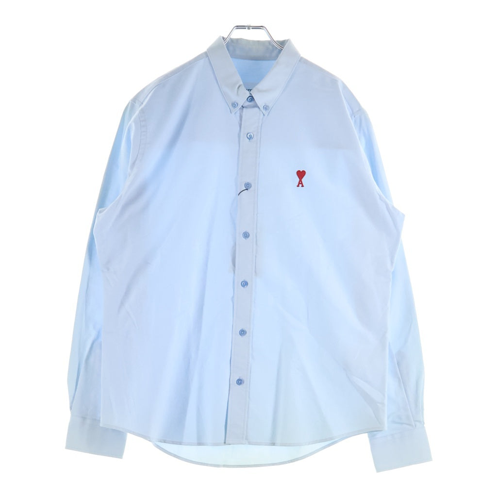 AMI Alexandre Mattiussi(アミアレクサンドルマテュッシ) 22AW AMI de Coeur ハートロゴ刺繍 ボタンダウン 長袖シャツ ブルー BFHSH113.480