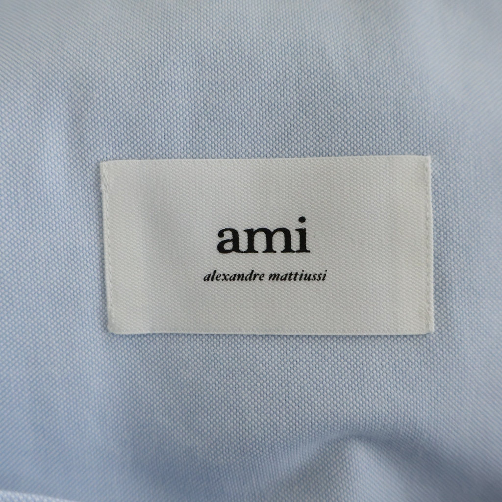 AMI Alexandre Mattiussi(アミアレクサンドルマテュッシ) 22AW AMI de Coeur ハートロゴ刺繍 ボタンダウン 長袖シャツ ブルー BFHSH113.480