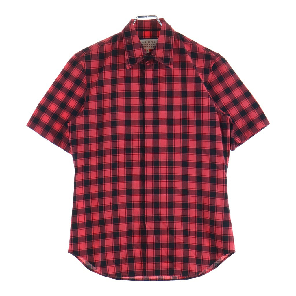 Maison Margiela(メゾンマルジェラ) 18SS コットン チェック 比翼 半袖シャツ レッド/ブラック S30DL0393 S48688