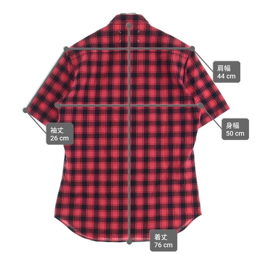 Maison Margiela(メゾンマルジェラ) 18SS コットン チェック 比翼 半袖シャツ レッド/ブラック S30DL0393 S48688