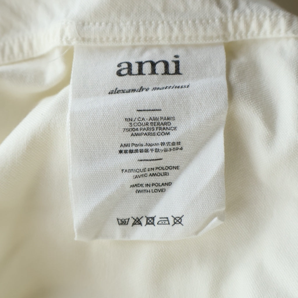AMI Alexandre Mattiussi(アミアレクサンドルマテュッシ) 22AW AMI de Coeur ハートロゴ刺繍 ボタンダウン 長袖シャツ ホワイト BFHSH113.480