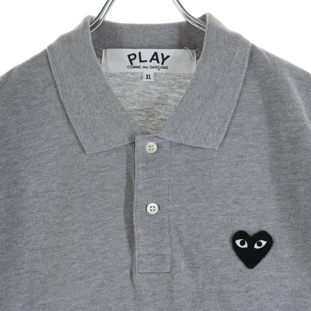 PLAY COMME des GARCONS(プレイコムデギャルソン) 25SS ハートロゴ刺繍 コットン 半袖ポロシャツ グレー AX-T078 AD2025/4