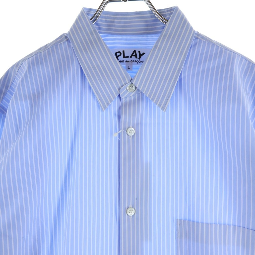 PLAY COMME des GARCONS(プレイコムデギャルソン) ×ノースフェイス ロゴプリント ストライプ 長袖シャツ ブルー AE-B202 AD2020